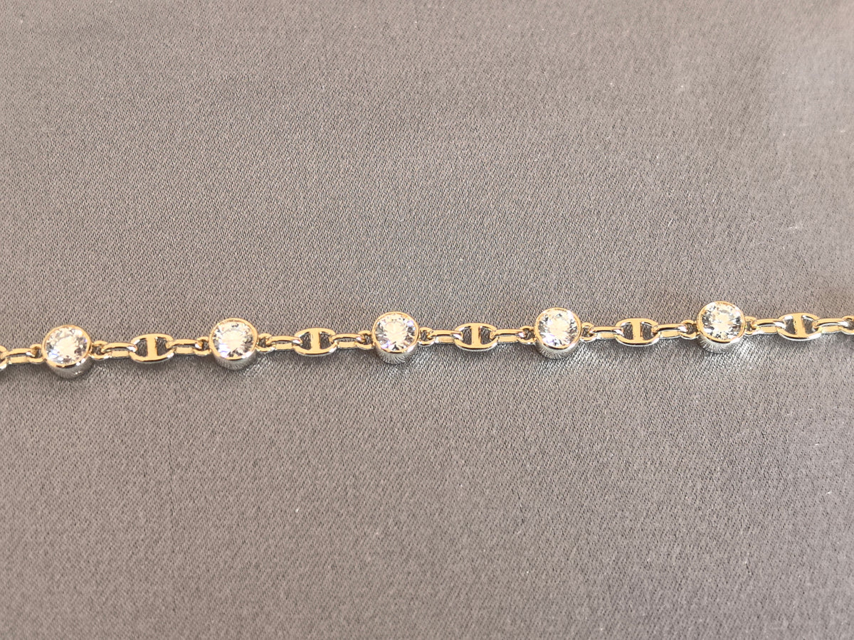 Juno Diamond B-055 | Round Bezel Station Lab-Grown Diamond Bracelet with Alternating Oval Links Bracelet