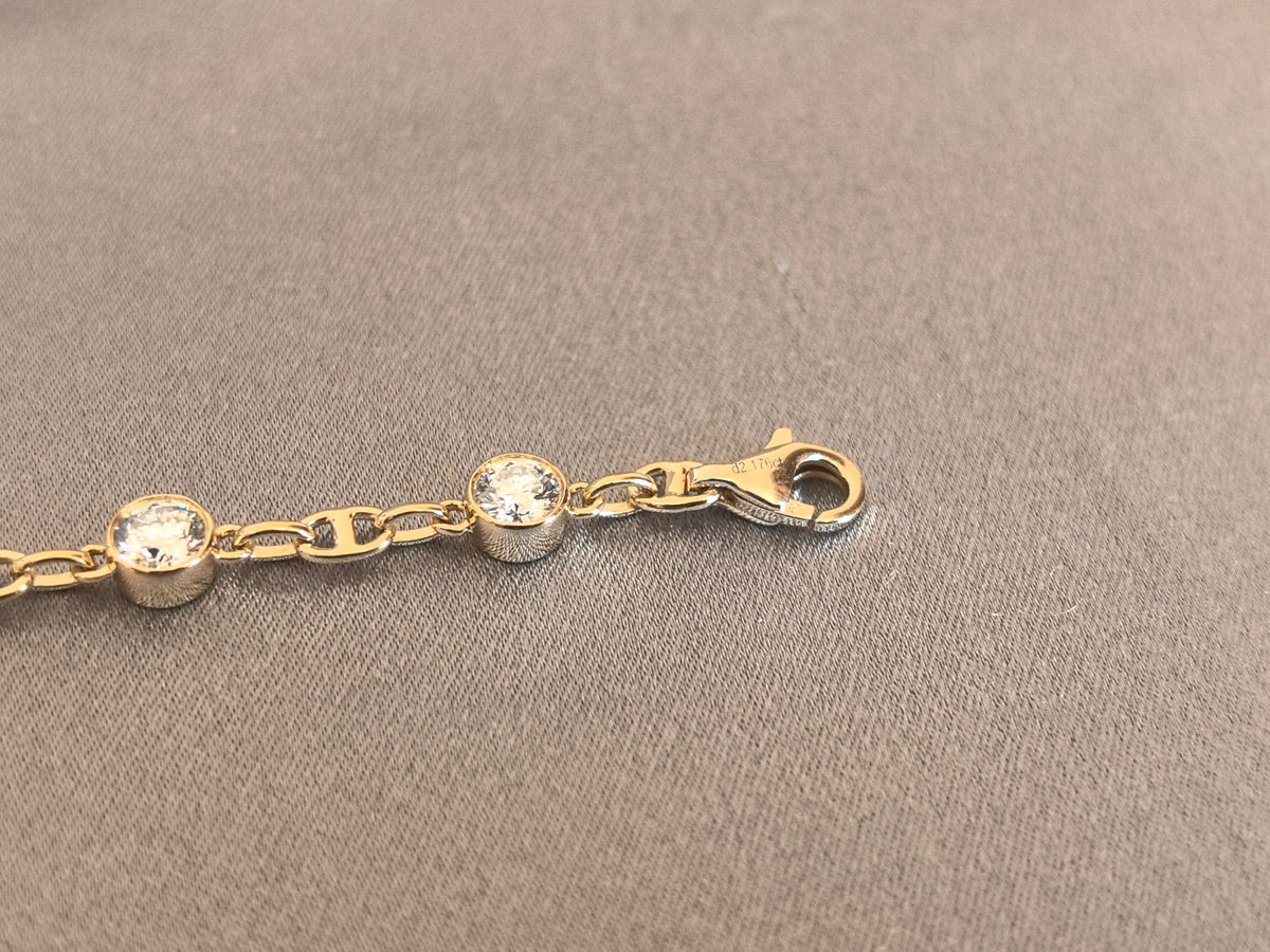 Juno Diamond B-055 | Round Bezel Station Lab-Grown Diamond Bracelet with Alternating Oval Links Bracelet