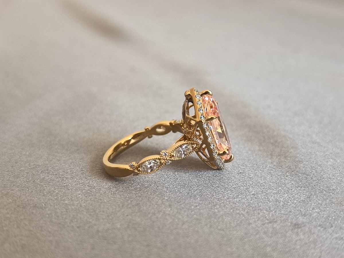 Juno Diamond MX-038 | 5 Carat Pink Hexagonal-Cut Lab-Grown Diamond Halo Ring with Marquise Accented Band Ring