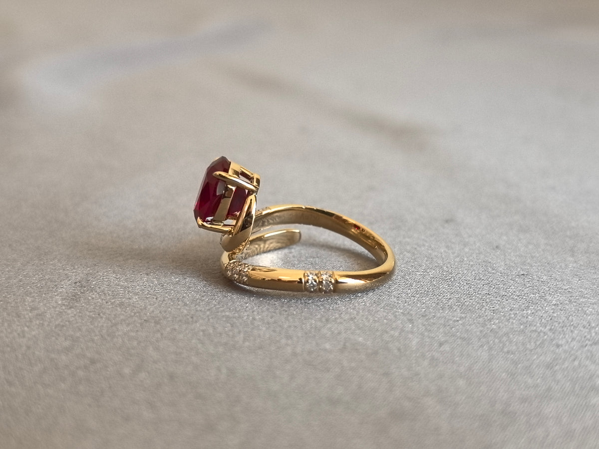 Juno Diamond OV-094 | 3 Carat Oval Ruby Bypass Ring with Lab-Grown Diamond Cluster Accents Ring