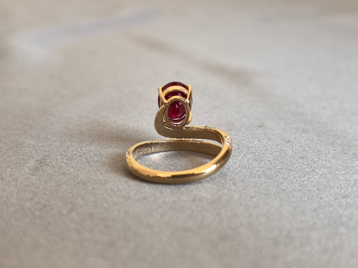Juno Diamond OV-094 | 3 Carat Oval Ruby Bypass Ring with Lab-Grown Diamond Cluster Accents Ring
