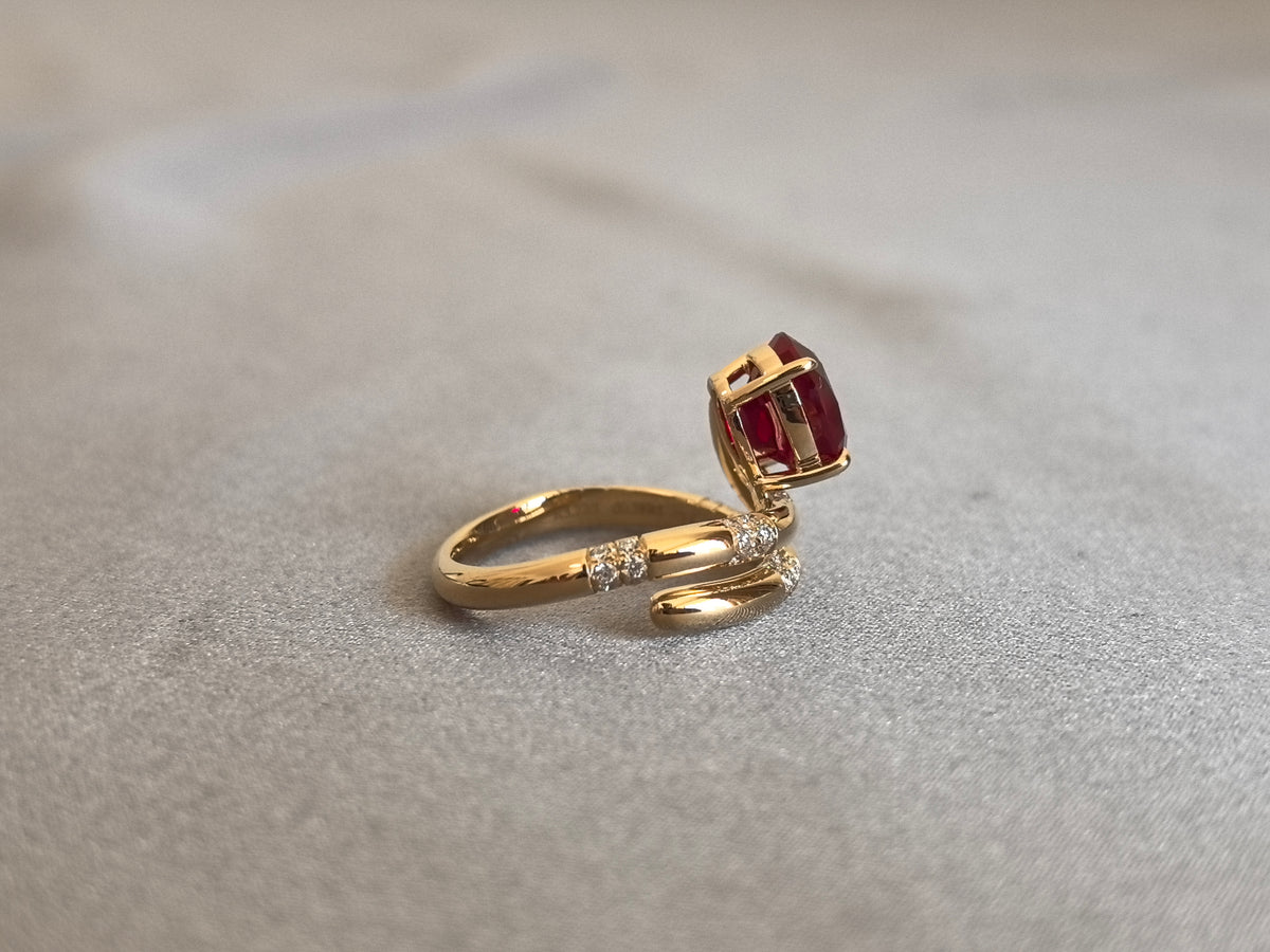 Juno Diamond OV-094 | 3 Carat Oval Ruby Bypass Ring with Lab-Grown Diamond Cluster Accents Ring