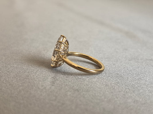 Juno Diamond PE-058 | 5 Carat Pear Step-Cut Lab-Grown Diamond Ring with Six-Prong Halo in Yellow Gold Ring