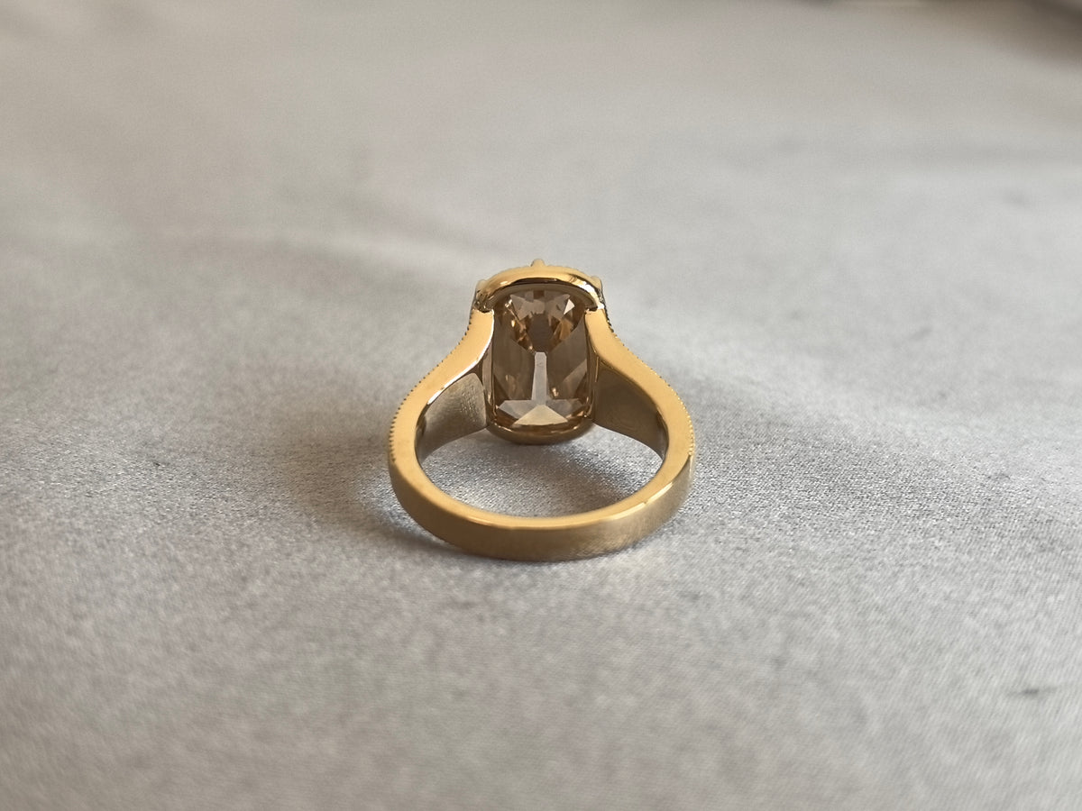 Juno Diamond EM-037 | 3 Carat Light Brown Emerald-Cut Lab-Grown Diamond Vintage Ring with Chevron-Etched Shoulders Ring