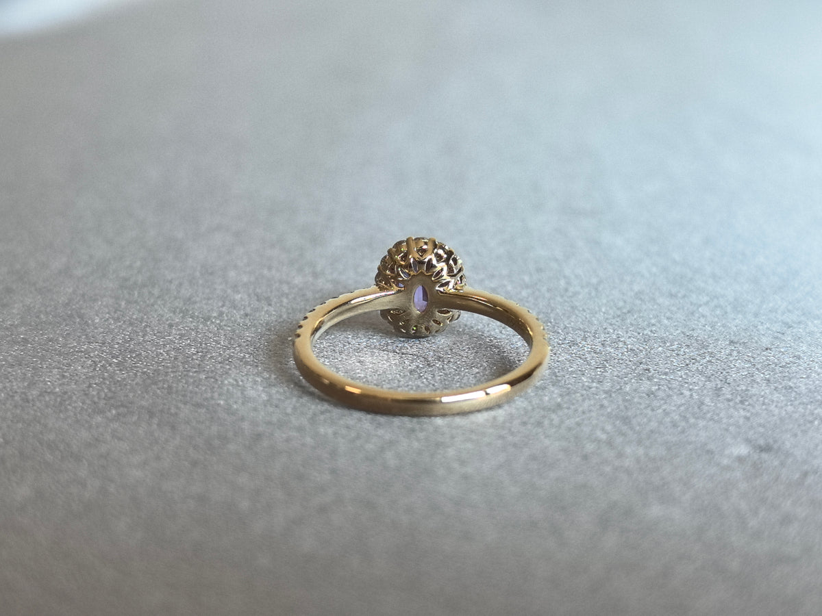 Juno Diamond OV-098 | Purple Oval-Cut Sapphire Diamond Halo and Pavé Band Ring Ring