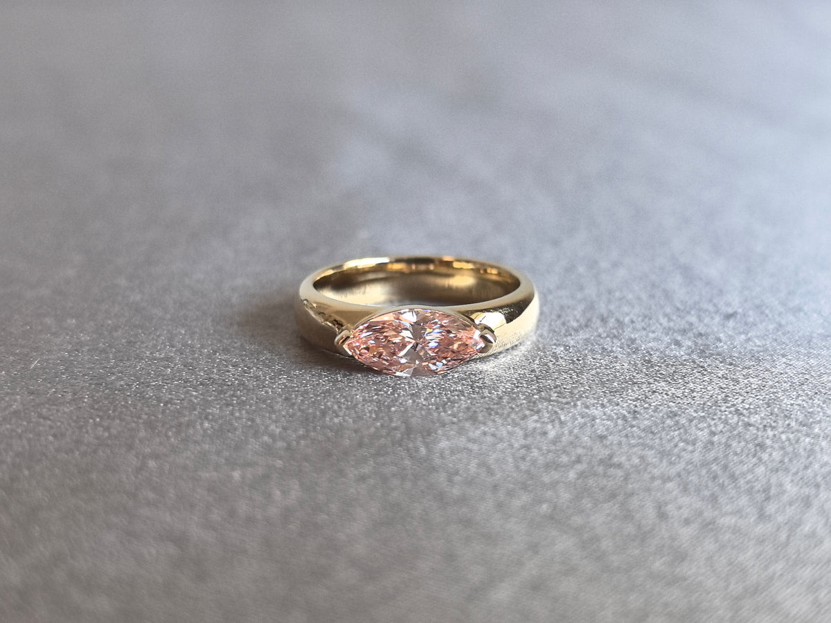 Juno Diamond MA-089 | 1 Carat Pink Marquise-Cut Lab-Grown Diamond East-West Double-Claw Ring Ring