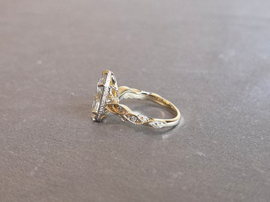 Juno Diamond MA-091 | 3 Carat Marquise-Cut Lab-Grown Diamond Leaf-Shoulder Halo Ring Ring