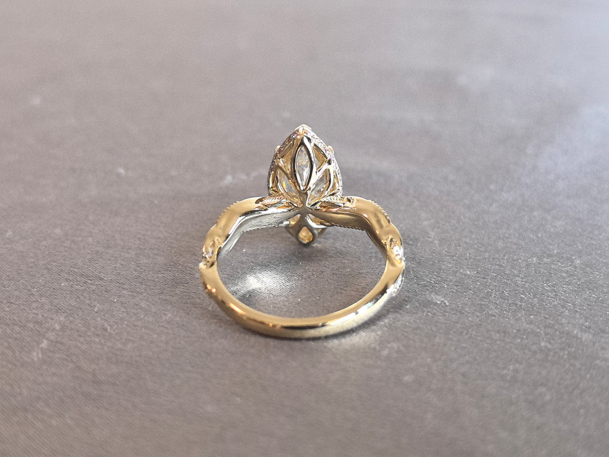 Juno Diamond MA-091 | 3 Carat Marquise-Cut Lab-Grown Diamond Leaf-Shoulder Halo Ring Ring