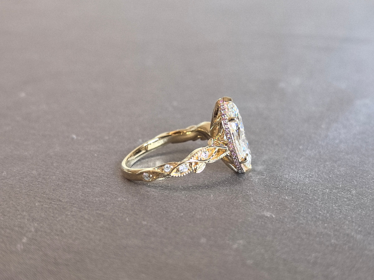 Juno Diamond MA-091 | 3 Carat Marquise-Cut Lab-Grown Diamond Leaf-Shoulder Halo Ring Ring