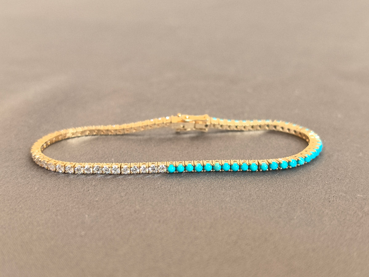 Juno Diamond B-060 | Lab-Grown Diamond and Turquoise Half-and-Half Tennis Bracelet Bracelet