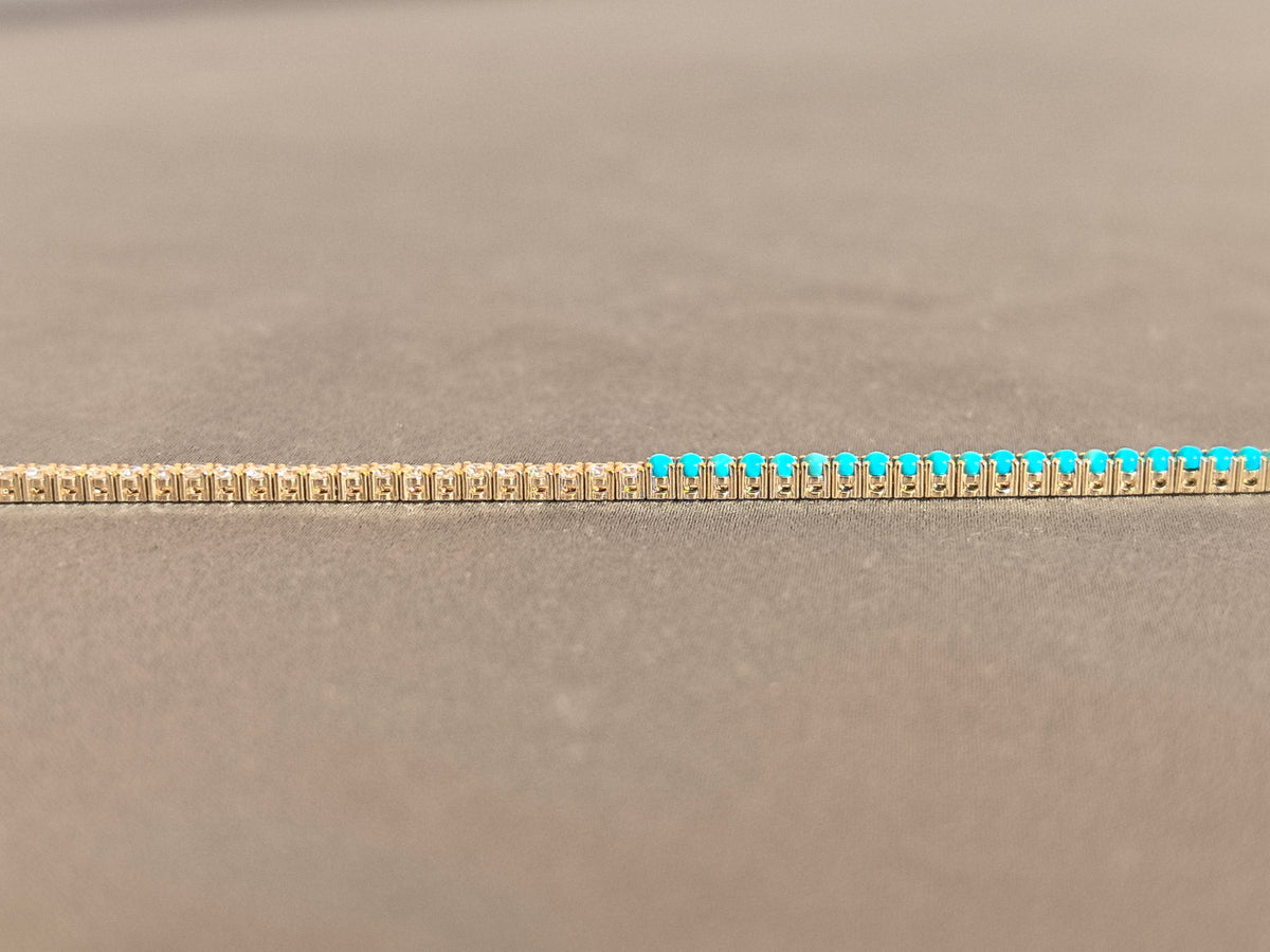 Juno Diamond B-060 | Lab-Grown Diamond and Turquoise Half-and-Half Tennis Bracelet Bracelet