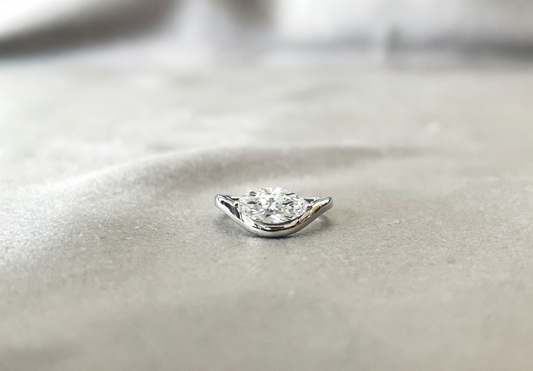MA-008|Marquise Cut Lab Diamond Ring | Bypass Shank Solitaire Ring, 4-Prong Set|Minimalist |Curved Band