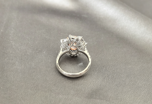 OV-047|Oval-Cut Pink Lab Diamond Halo Ring|Half Eternity Ring|Prong&Pave-Set |Luxury Bridal Jewelry