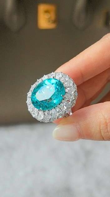 24.3ct 12.9g Oversized Paraiba Tourmaline Ring | Double Halo (Shield & Marquise Diamonds)