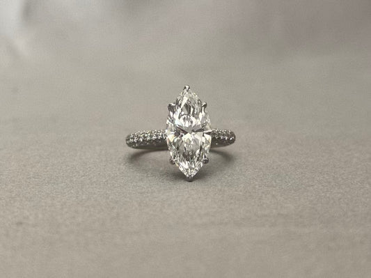 3 Carat Marquise Cut Lab-Grown Diamond Ring | Tulip Setting with Half-Halo & Pavé Band in 18K Gold