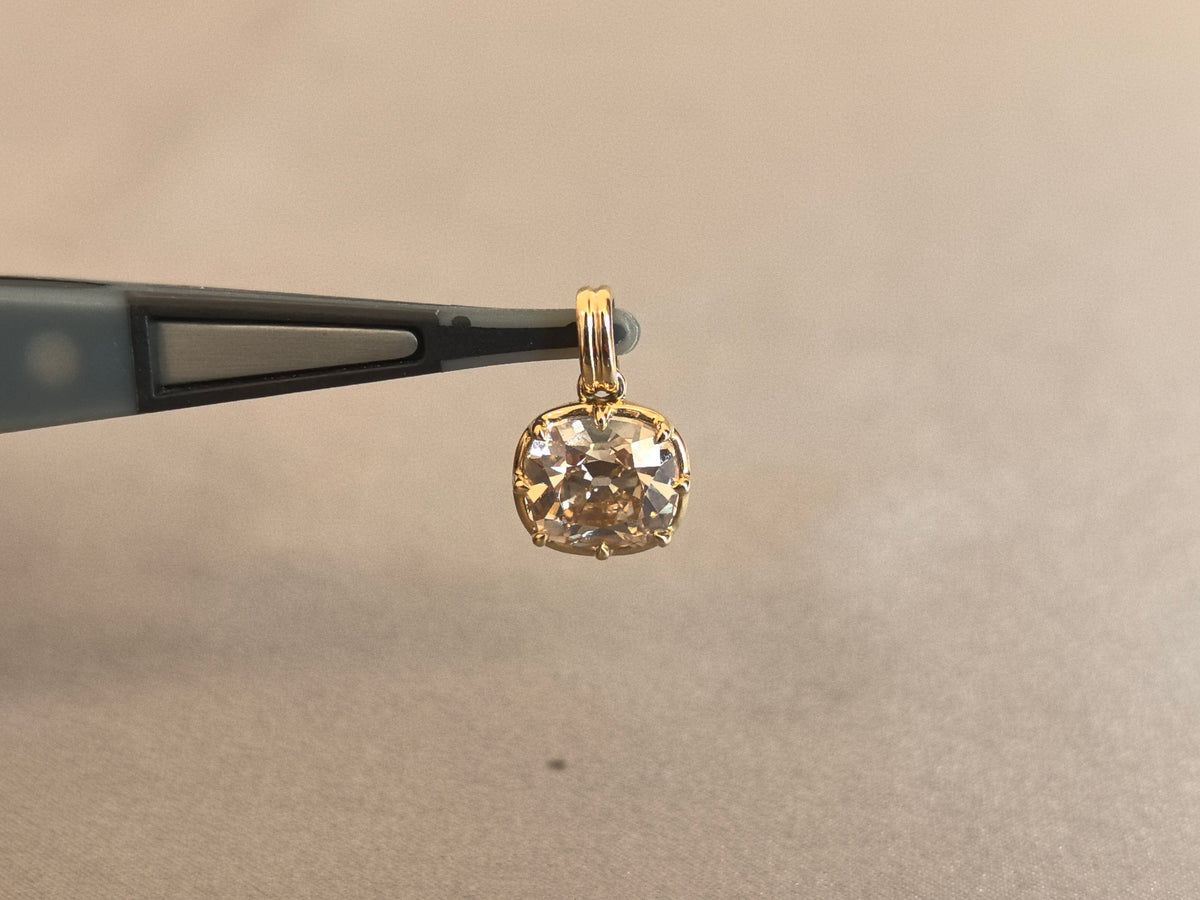 Juno Diamond P-018 | 2.5 Carat Champagne Cushion Lab-Grown Diamond Pendant With Double-Bail Accent