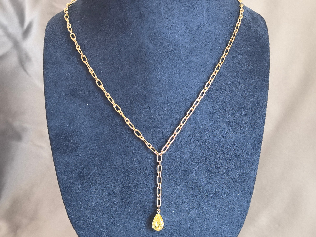 Juno Diamond N-042 | 3 Carat Fancy Yellow Pear-Cut Lab-Grown Diamond Y-Shaped Lariat Necklace