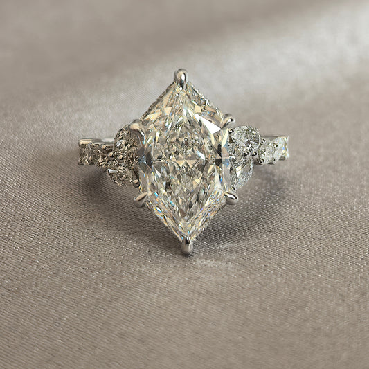 Juno Diamond MA-052 | 2 Carat Marquise-Cut Lab-Grown Diamond Pavé Band Halo Ring