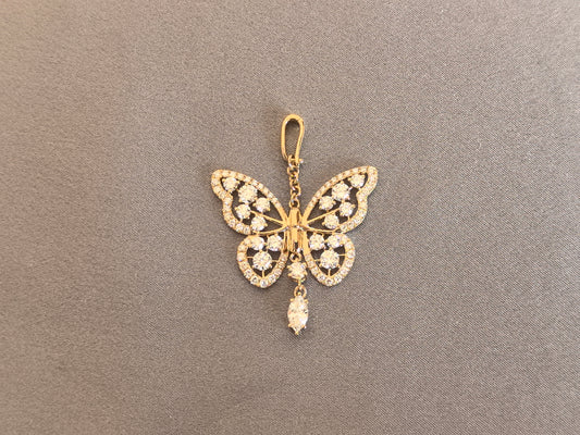 Juno Diamond P-019 | Butterfly Pavé Pendant With Round Lab-Grown Diamonds and Marquise Drop