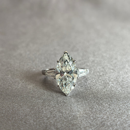 Juno Diamond MA-056 | 2 Carat Marquise-Cut Lab-Grown Diamond Three-Stone Ring With Tapered Step-Cut Side Stones