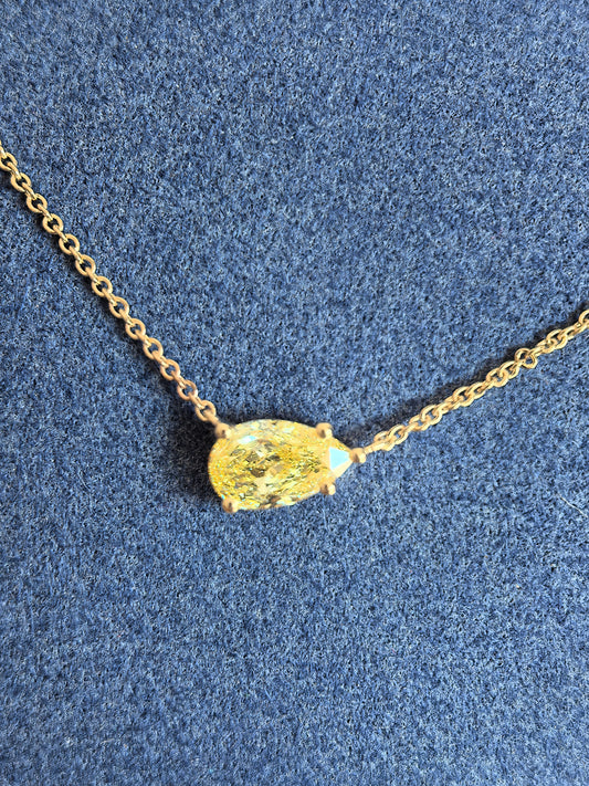 Juno Diamond N-024 | 1.5 Carat Yellow Pear-Cut Lab-Grown Diamond Suspended Three-Prong Necklace