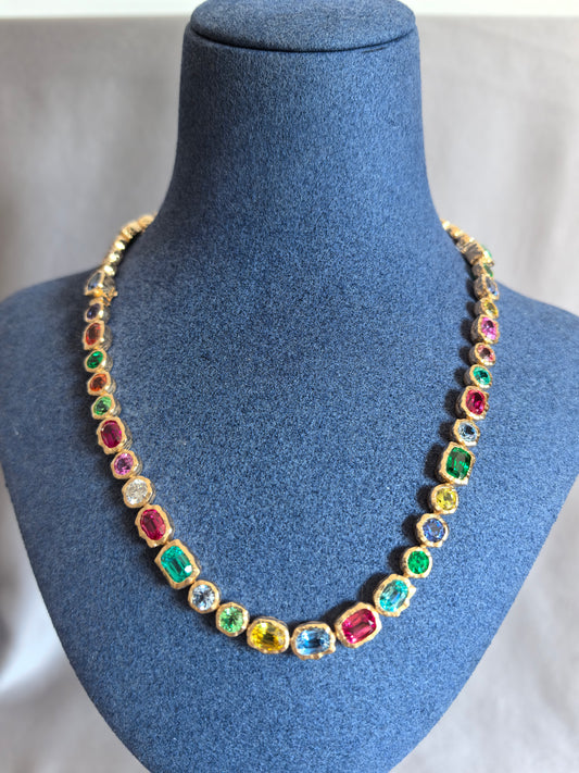 Juno Diamond N-052 | Pink Mixed-Cut Lab-Grown Diamond Full Bezel Setting Bezel Necklace
