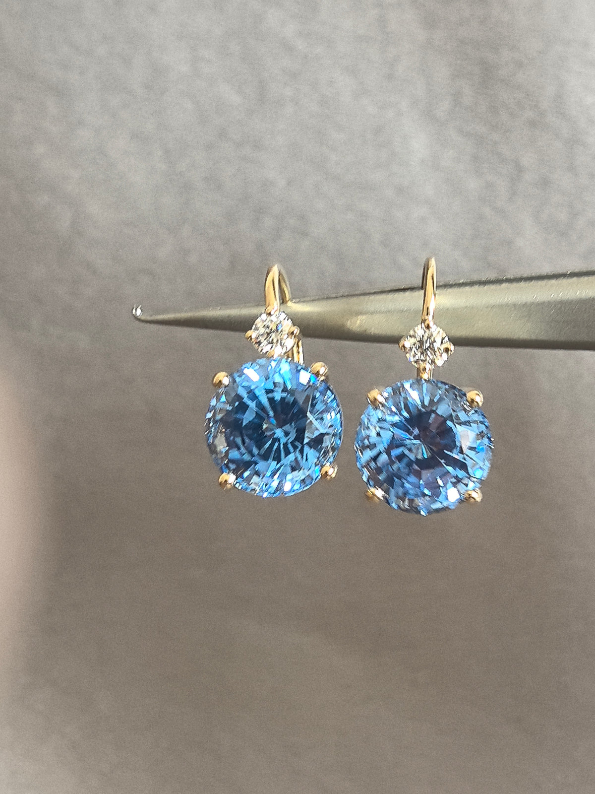Juno Diamond E-030 | 2 Carat Blue Round Lab-Grown Diamond Leverback Drop Earrings with White Round Accents