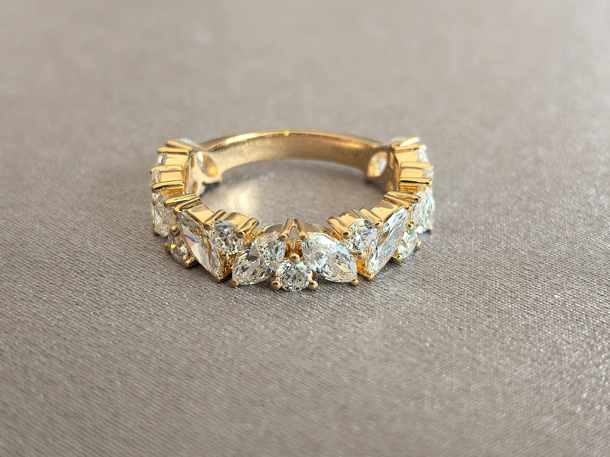 Juno Diamond MX-009 | Alternating Marquise-Cut and Round-Cut Lab-Grown Diamond Band in Yellow Gold