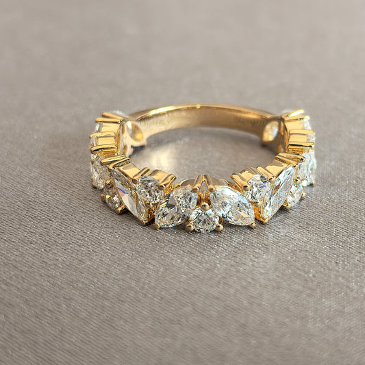 Juno Diamond MX-009 | Alternating Marquise-Cut and Round-Cut Lab-Grown Diamond Band in Yellow Gold