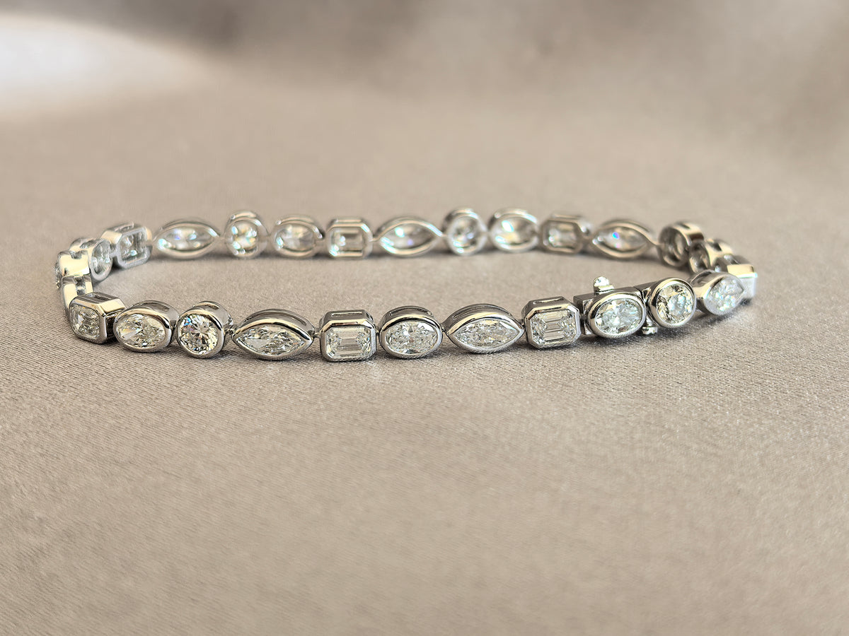 Juno Diamond B-033 | Mixed-Shape Round-Cut, Oval-Cut, Marquise-Cut & Emerald-Cut Lab-Grown Diamond Bezel-Set Eternity Bracelet