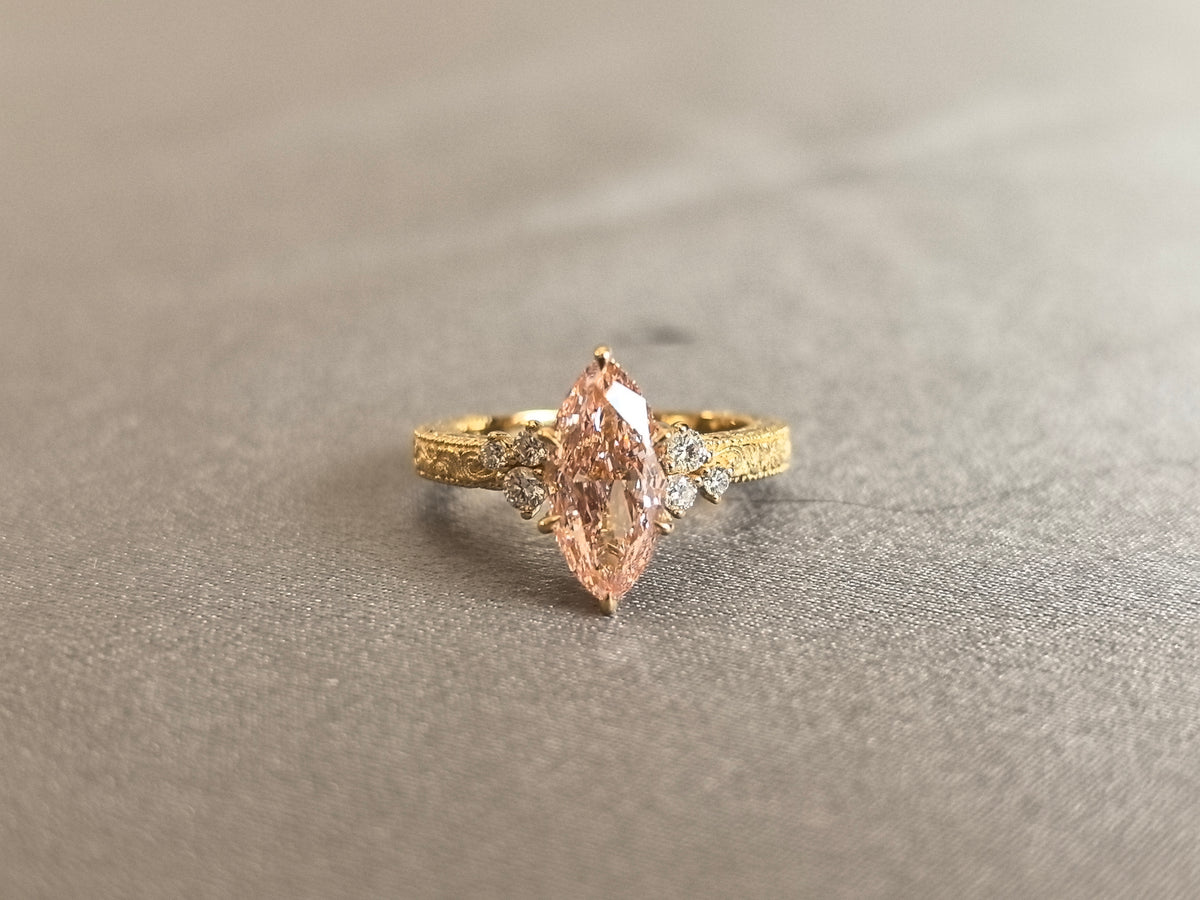 Juno Diamond MA-047 | 2 Carat Pink Marquise-Cut Lab-Grown Diamond Filigree Ring