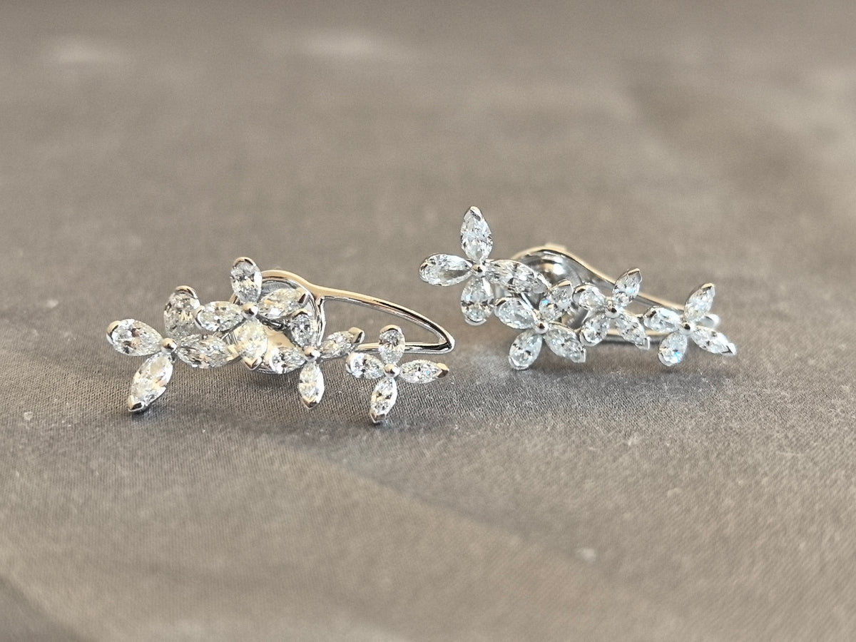 Juno Diamond E-048 | Petal-Cluster Marquise-Cut and Round Lab-Grown Diamond Ear Climbers White Gold