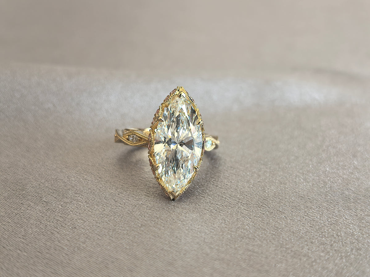 Juno Diamond MA-048 | 3 Carat Marquise-Cut Lab-Grown Diamond Pavé Band Halo Ring