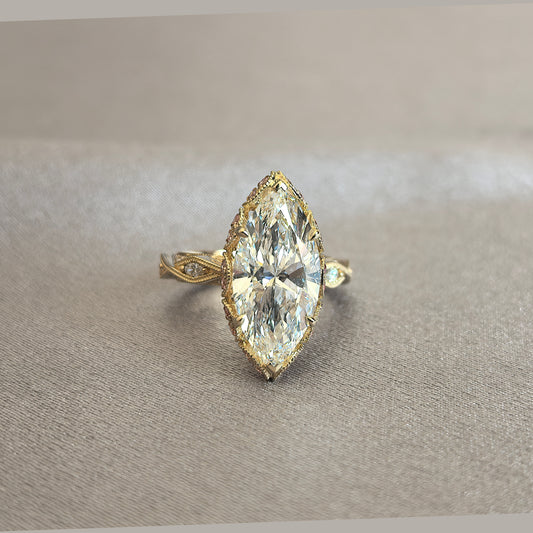 Juno Diamond MA-048 | 3 Carat Marquise-Cut Lab-Grown Diamond Pavé Band Halo Ring