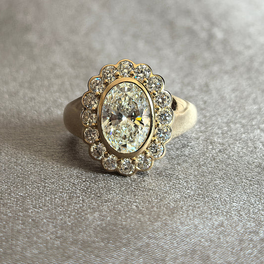 Juno Diamond OV-101 | 1 Carat Oval-Cut Lab-Grown Diamond 1-Stone Full Bezel Setting Halo Ring