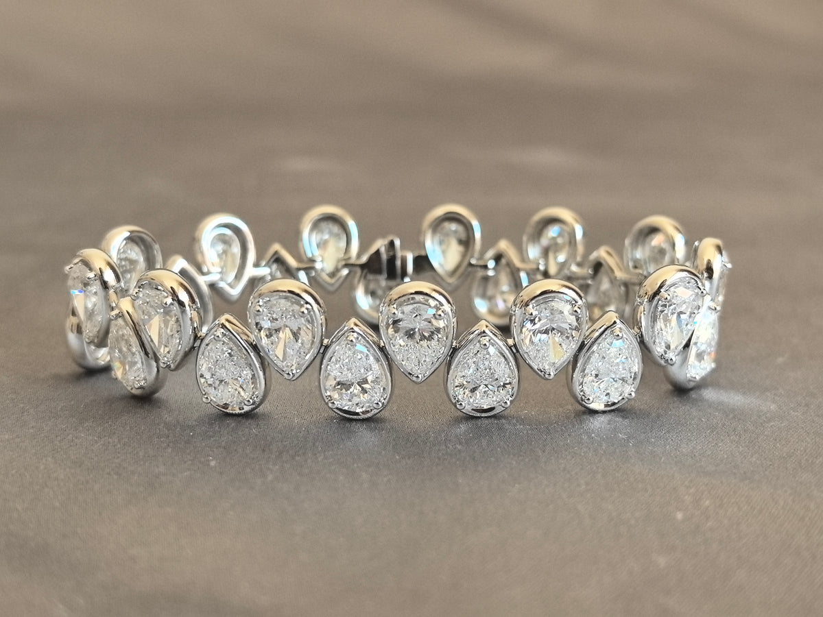 Juno Diamond B-046 | Pear And Round Mixed-Shape Lab-Grown Diamond Bezel Eternity Bracelet White Gold