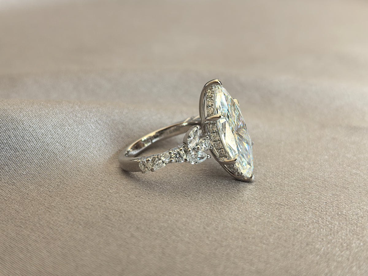 Juno Diamond MA-059 | 2 Carat Marquise-Cut Lab-Grown Diamond Pavé Band Halo Ring