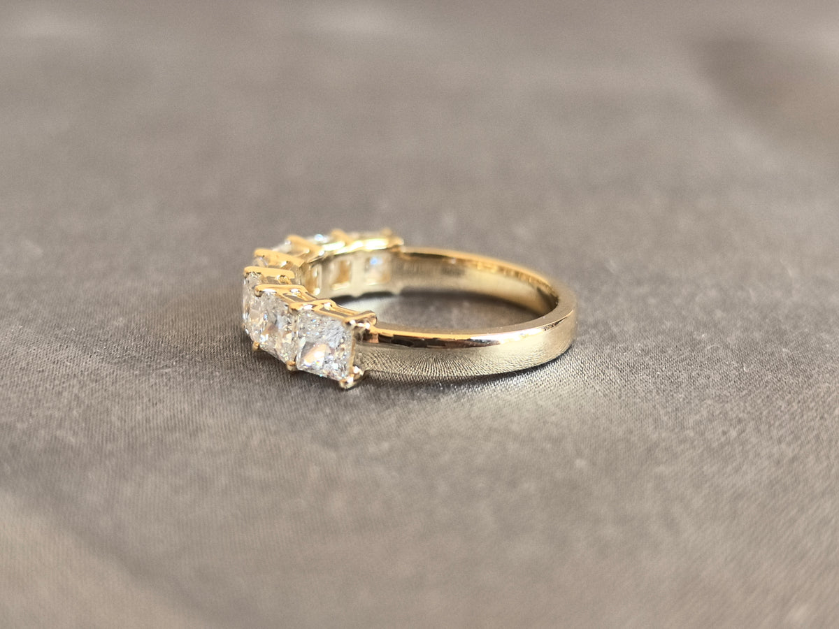 Juno Diamond PR-016 | Five-Stone Princess-Cut Lab-Grown Diamond Ring In Yellow Gold