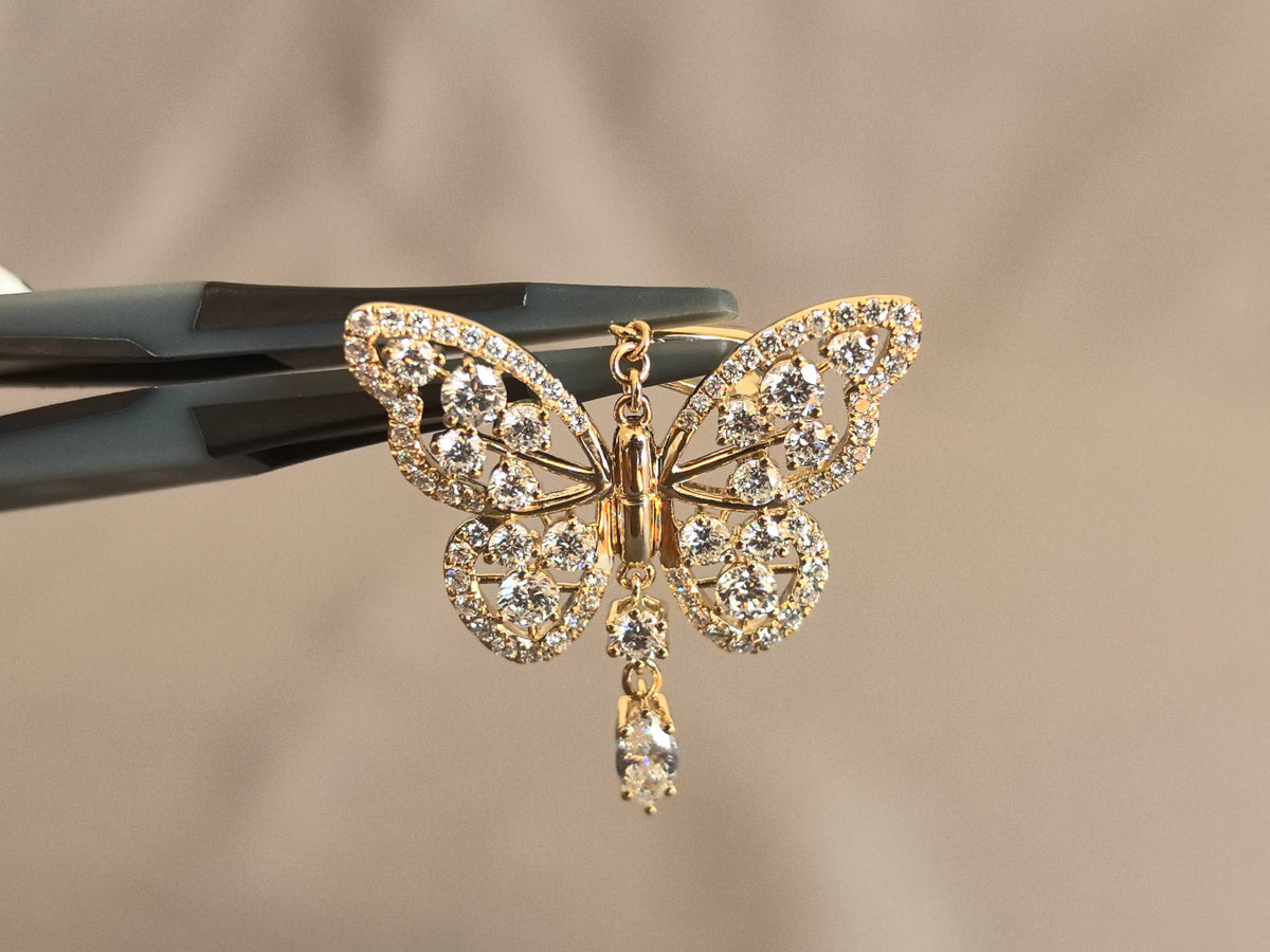 Juno Diamond P-019 | Butterfly Pavé Pendant With Round Lab-Grown Diamonds and Marquise Drop