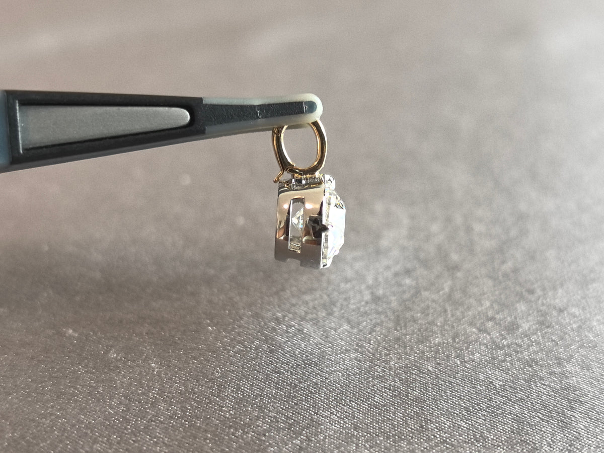 Juno Diamond P-017 | 3 Carat Cushion-Cut Lab-Grown Diamond Partial-Bezel Pendant With Segmented Round Diamond Accents