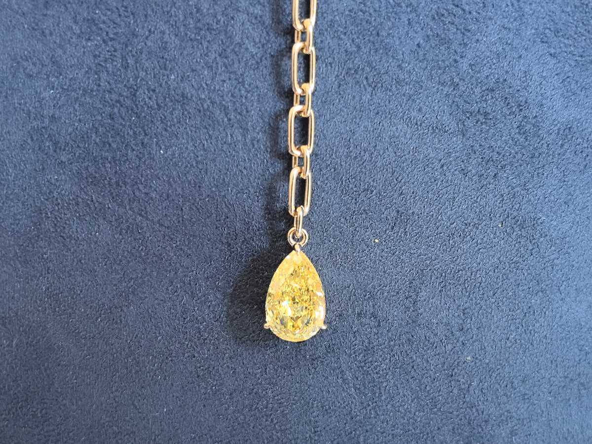 Juno Diamond N-042 | 3 Carat Fancy Yellow Pear-Cut Lab-Grown Diamond Y-Shaped Lariat Necklace