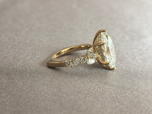 Juno Diamond MA-054 | 3 Carat Marquise-Cut Lab-Grown Diamond Halo Ring With Flanking Marquise Accents