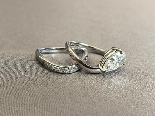 Juno Diamond PE-035 | Pear-Shaped Lab-Grown Diamond Ring With Curved Pavé Band