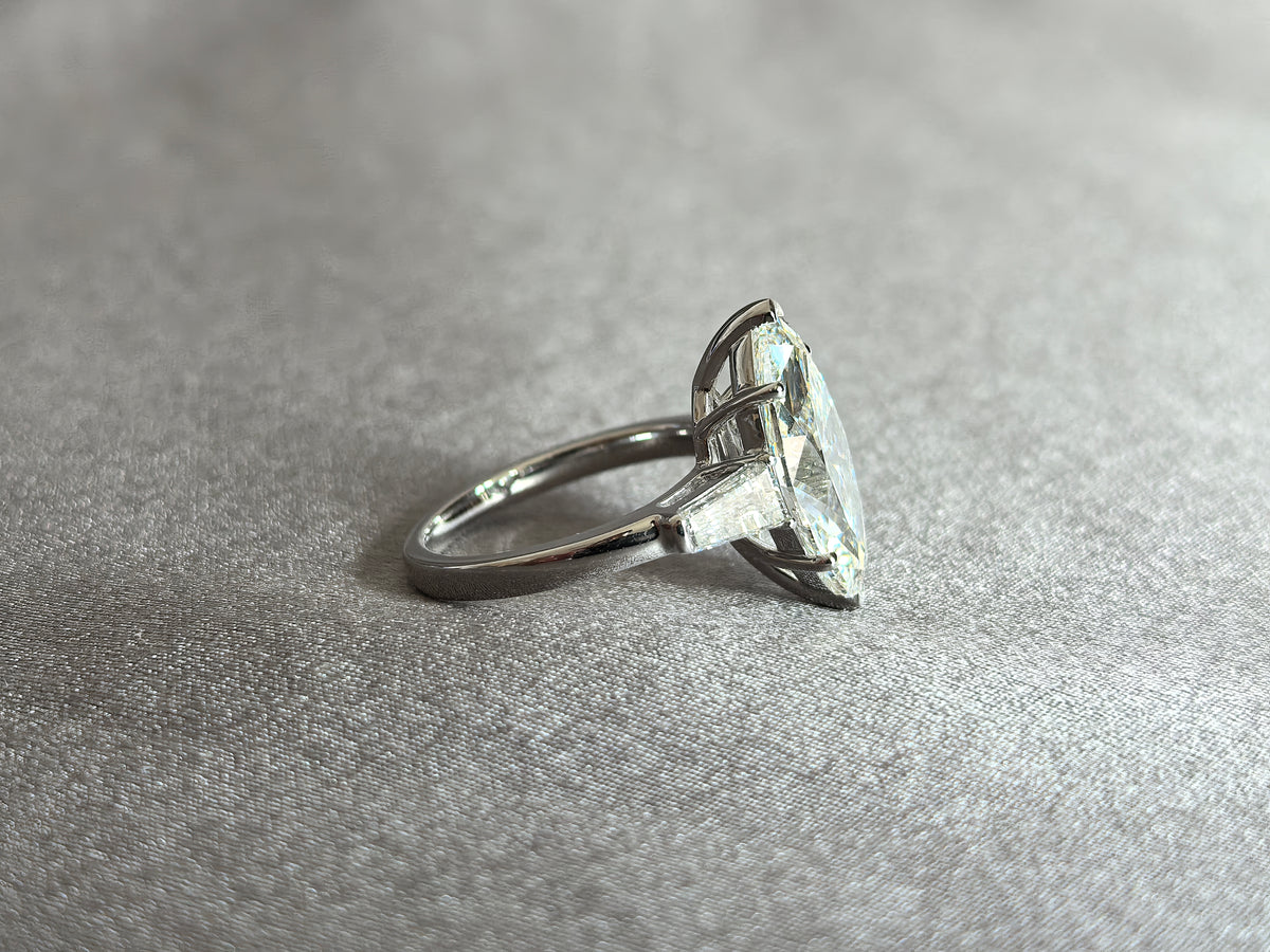 Juno Diamond MA-056 | 2 Carat Marquise-Cut Lab-Grown Diamond Three-Stone Ring With Tapered Step-Cut Side Stones
