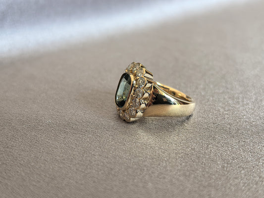 Juno Diamond CU-034 | 1 Carat Green Cushion-Cut Lab-Grown Diamond 13-Stone Full Bezel Setting Halo Ring