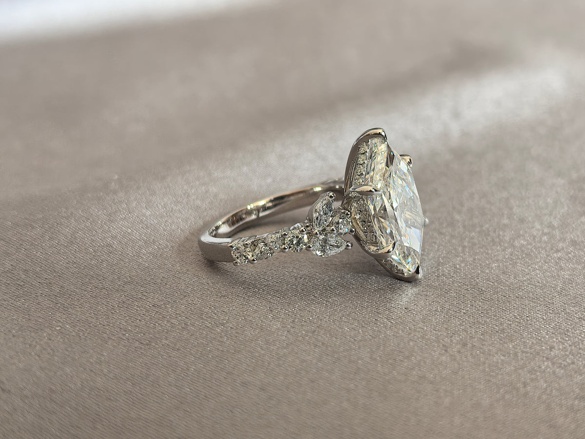 Juno Diamond MA-052 | 2 Carat Marquise-Cut Lab-Grown Diamond Pavé Band Halo Ring