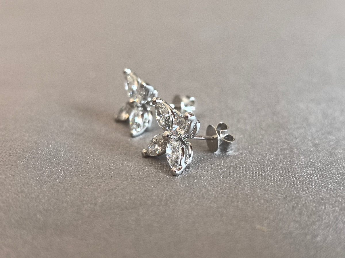 Juno Diamond E-049 | Four-Marquise-Cut Petal Cluster Lab-Grown Diamond Stud Earrings In White Gold