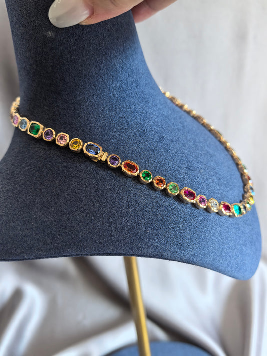 Juno Diamond N-052 | Pink Mixed-Cut Lab-Grown Diamond Full Bezel Setting Bezel Necklace