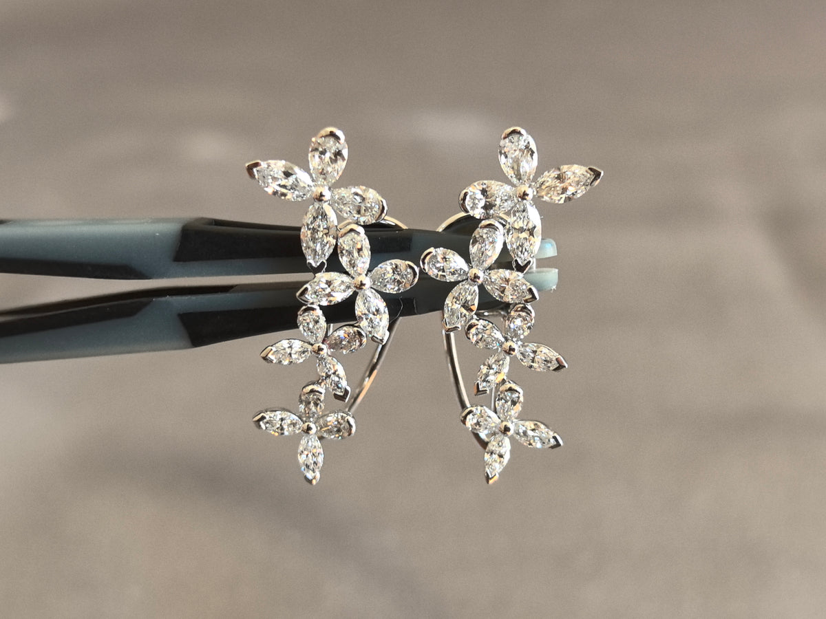 Juno Diamond E-048 | Petal-Cluster Marquise-Cut and Round Lab-Grown Diamond Ear Climbers White Gold