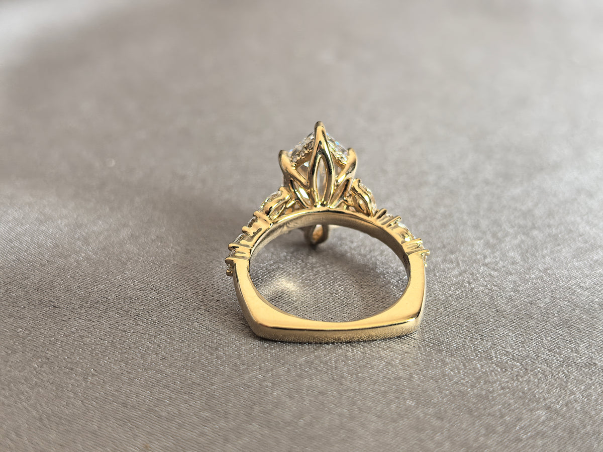 Juno Diamond MA-054 | 3 Carat Marquise-Cut Lab-Grown Diamond Halo Ring With Flanking Marquise Accents